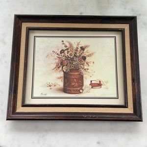 VINTAGE floral still life print framed autumn rustic botanical